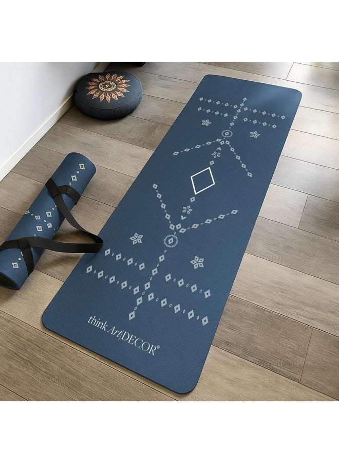 ThinkArtDecor Think Art Decor Alignment Yoga Mat for Women, Men, Kids, 6mm Thick TPE Mat with Strap, Dual textured for Anti-Slip, Durable Exercise Mat for Home Workout, Gym*, Meditation (24X72 inch, Sapphire Blue) - Image 1