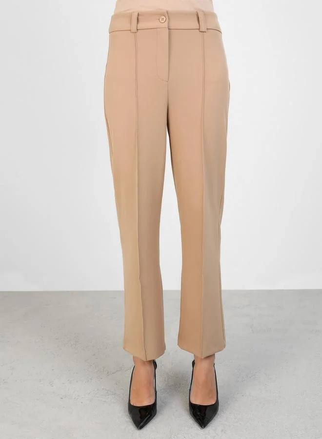 Refka by modanisa Solid Mid Rise Regular Fit Trousers with Pintuck Detail