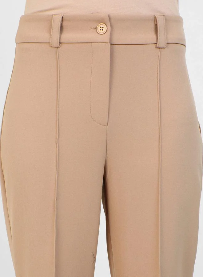 Refka by modanisa Refka by modanisa Solid Mid Rise Regular Fit Trousers with Pintuck Detail