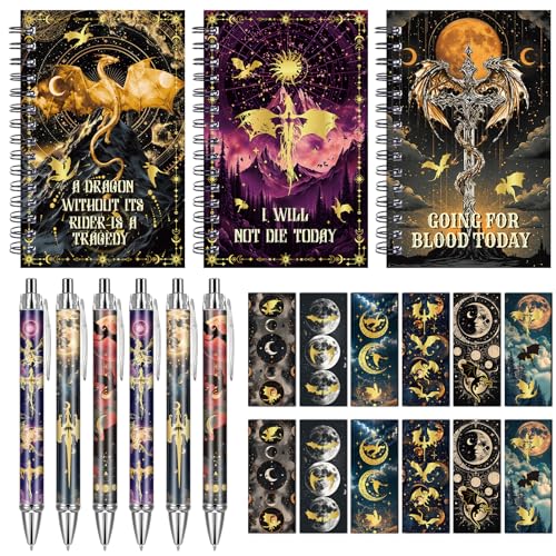 INCOK Fourth-Wiings Dragon Gift - 21 PCS Journaling Kit 4th Wing Bookish Merch Fantasy Bookmarks Notebooks Ballpoint Pen Book Mark for Reading Birthday Gift for Book Lover Reader Fans - Image 1