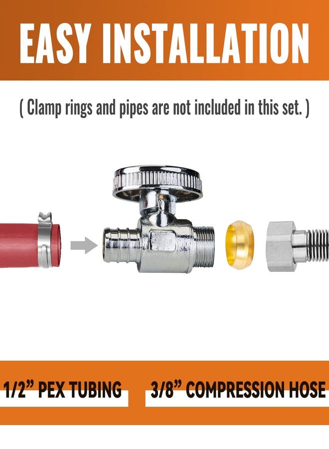 SUNGATOR صمامات إيقاف مستقيمة من SUNGATOR، عبوة من 10 قطع، مقاس 1/2 بوصة من مادة PEX × 3/8 بوصة من القطر الخارجي، مطلية بالكروم بربع دورة، صمامات إغلاق PEX مقاس 1/2 بوصة للصنبور والمرحاض، معتمدة من UPC - Image 4