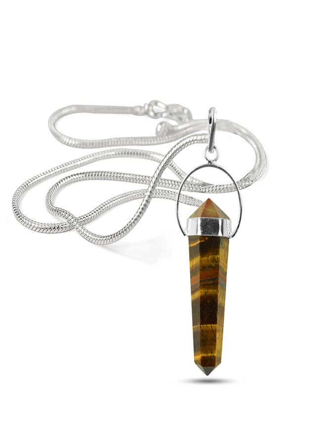 Crystu Natural Tiger Eye Pendant Double Terminated Crystal Stone Pendant Locket with Metal Chain for Size 45 mm - Image 2