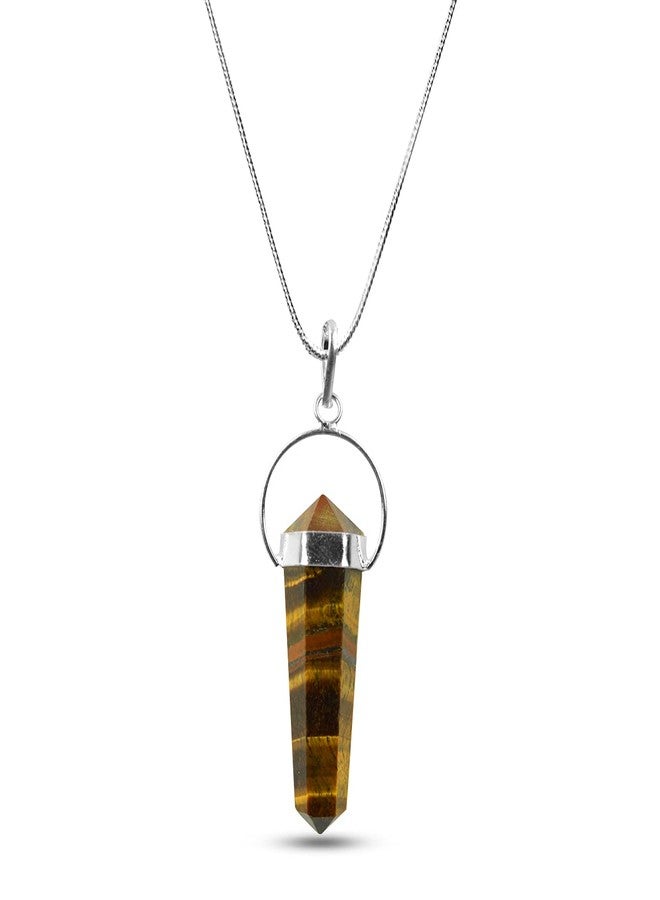 Crystu Natural Tiger Eye Pendant Double Terminated Crystal Stone Pendant Locket with Metal Chain for Size 45 mm - Image 1