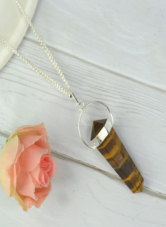 Crystu Natural Tiger Eye Pendant Double Terminated Crystal Stone Pendant Locket with Metal Chain for Size 45 mm - Image 4