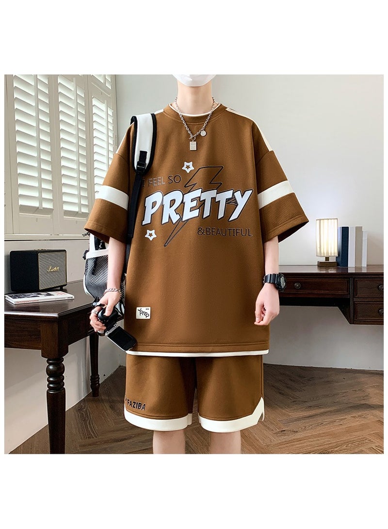 Fashionable Men's Printed Casual Short Sleeved Sports Suit  - Image 1