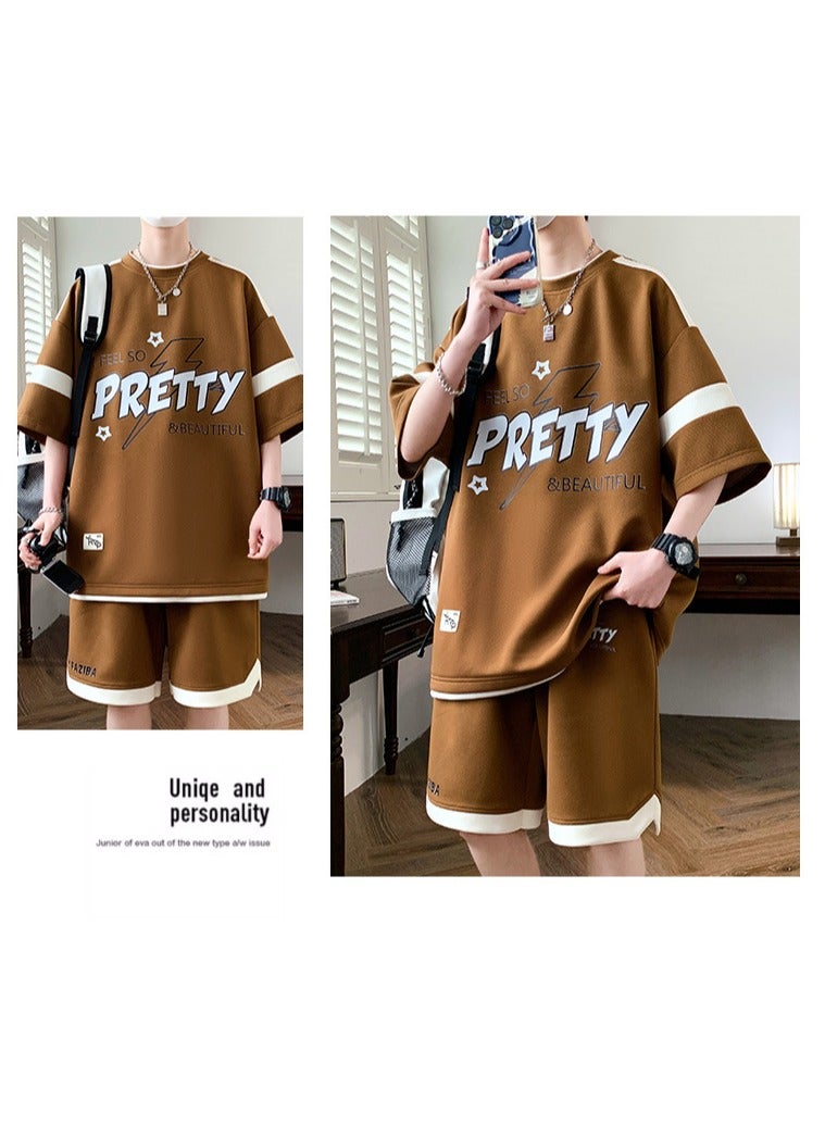 Fashionable Men's Printed Casual Short Sleeved Sports Suit  - Image 2