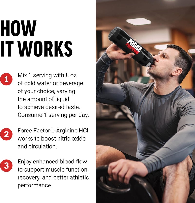FORCE FACTOR L Arginine HCL LArginine Supplement to Boost Nitric Oxide for Better Circulation Blood Flow and Muscle Pumps L Arginine Powder 6000mg Unflavored 30 Servings - Image 4