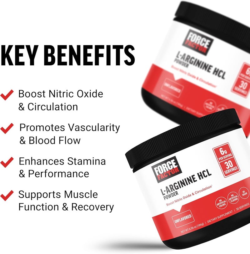 FORCE FACTOR L Arginine HCL LArginine Supplement to Boost Nitric Oxide for Better Circulation Blood Flow and Muscle Pumps L Arginine Powder 6000mg Unflavored 30 Servings - Image 2