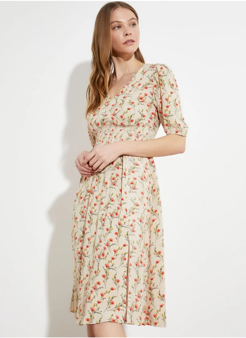 trendyol Floral Print Front Split Dress