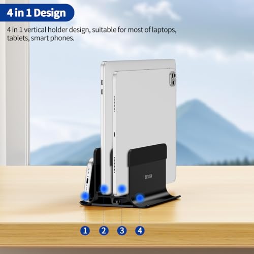 BESIGN LS13 Vertical Laptop Stand Holder for Desk, 4 in 1 Desktop Stand Holder for Laptops, Tablets, Smart Phones - Image 2