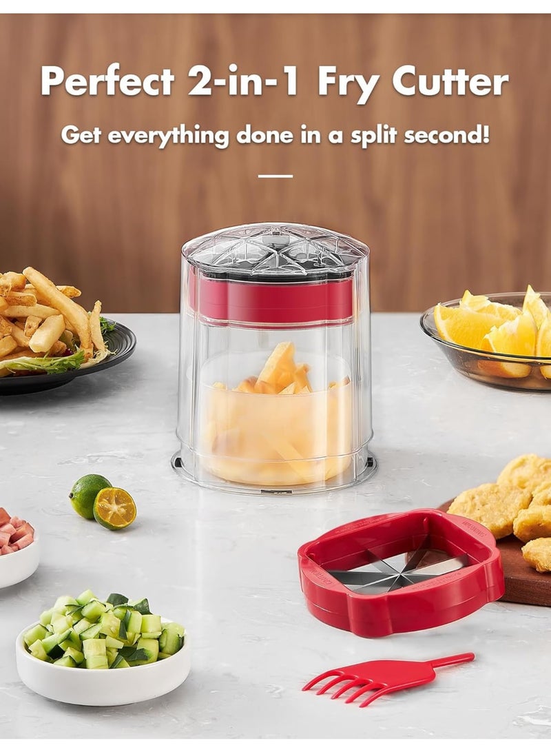 SYOSI قطاعة بطاطس مهنية وقطاعة خضروات بشفرة حادة للغاية، قاطع ومقطع بطاطس وبصل يدوي، قاطع تفاح سهل التنظيف مع 2 شفرة للطهي المنزلي وتحضير الوجبات (قاطع، فضي) - Image 3