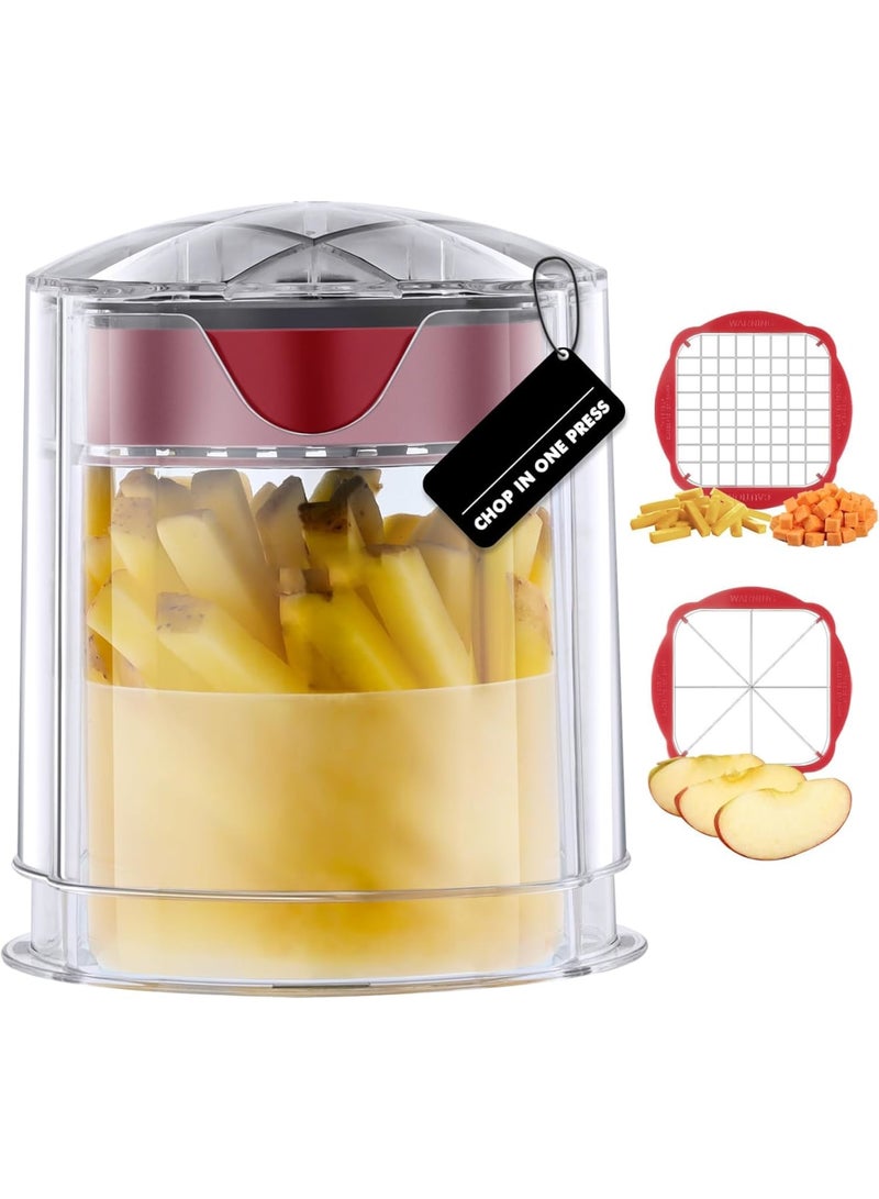 SYOSI قطاعة بطاطس مهنية وقطاعة خضروات بشفرة حادة للغاية، قاطع ومقطع بطاطس وبصل يدوي، قاطع تفاح سهل التنظيف مع 2 شفرة للطهي المنزلي وتحضير الوجبات (قاطع، فضي) - Image 1