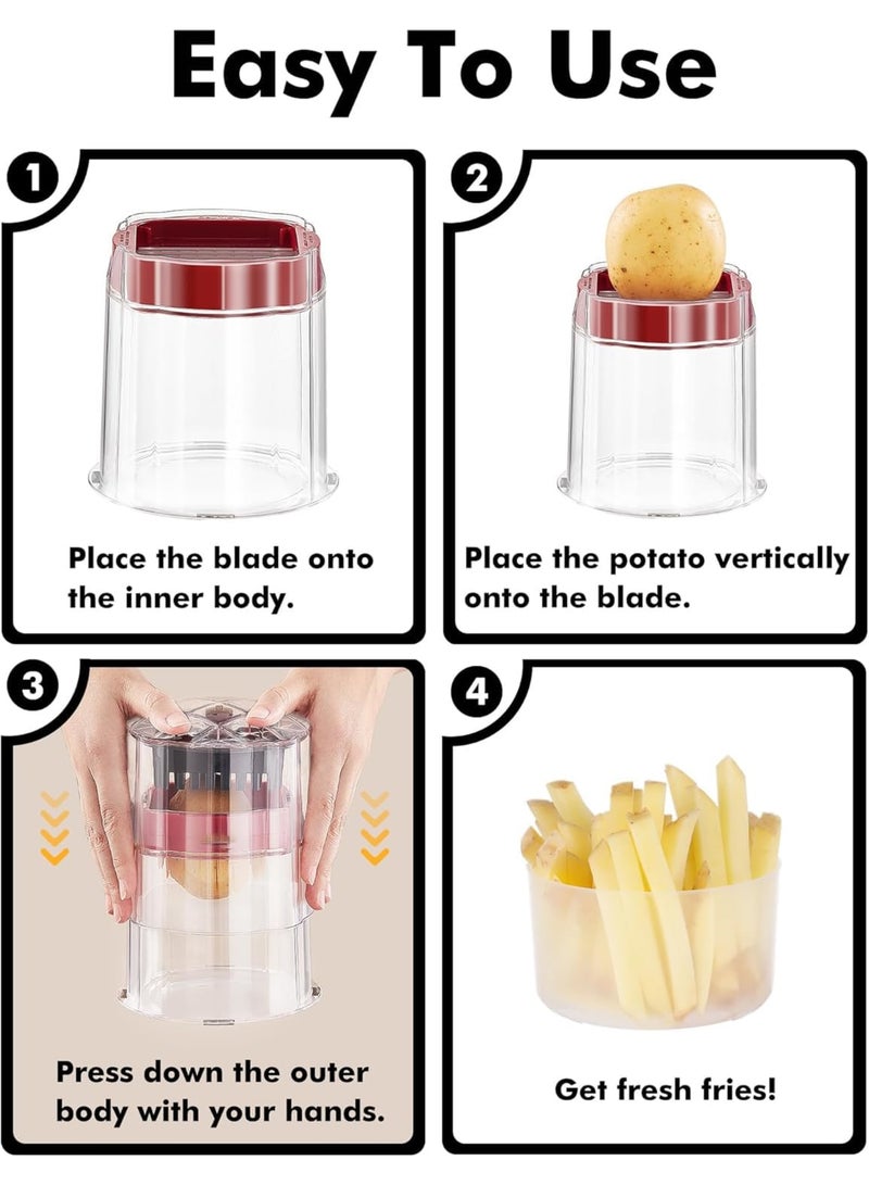 SYOSI قطاعة بطاطس مهنية وقطاعة خضروات بشفرة حادة للغاية، قاطع ومقطع بطاطس وبصل يدوي، قاطع تفاح سهل التنظيف مع 2 شفرة للطهي المنزلي وتحضير الوجبات (قاطع، فضي) - Image 5