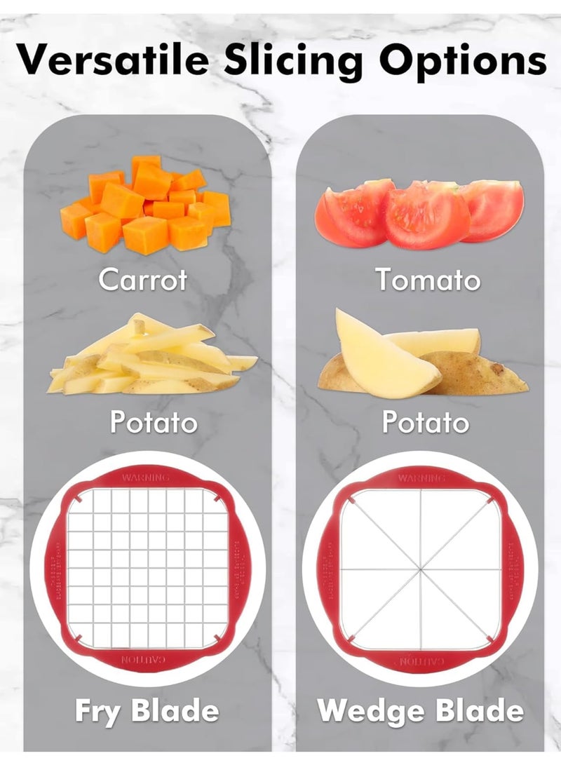 SYOSI قطاعة بطاطس مهنية وقطاعة خضروات بشفرة حادة للغاية، قاطع ومقطع بطاطس وبصل يدوي، قاطع تفاح سهل التنظيف مع 2 شفرة للطهي المنزلي وتحضير الوجبات (قاطع، فضي) - Image 4