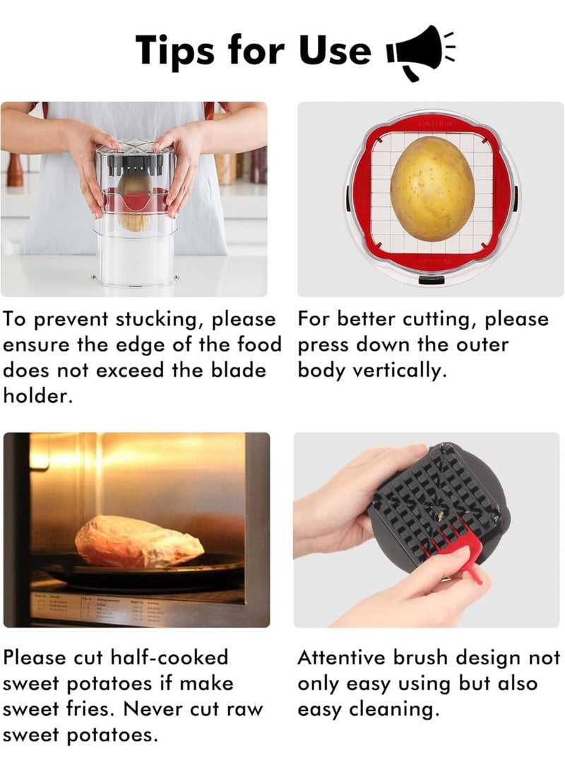 SYOSI قطاعة بطاطس مهنية وقطاعة خضروات بشفرة حادة للغاية، قاطع ومقطع بطاطس وبصل يدوي، قاطع تفاح سهل التنظيف مع 2 شفرة للطهي المنزلي وتحضير الوجبات (قاطع، فضي) - Image 2