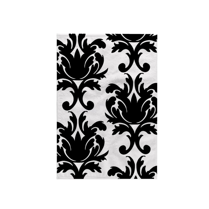 3D Rose Large Elegant Black and White Damask Pattern Design HandSports Towel 15 x 22
