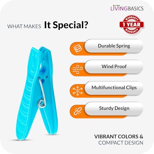 LivingBasics Heavy Duty Rust Free Cloth Peg/Clothes Clip/Cloth Drying Pins/Pegs for Hanger/Rods/Ropes/Drying Clothes (24 Cloth Clip for Cloth Drying Stand) (M009) - Image 4