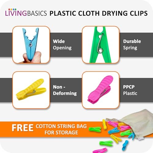 LivingBasics Heavy Duty Rust Free Cloth Peg/Clothes Clip/Cloth Drying Pins/Pegs for Hanger/Rods/Ropes/Drying Clothes (24 Cloth Clip for Cloth Drying Stand) (M009) - Image 2