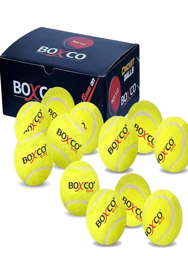 كرة كريكيت تنس BOXCO Elite - حجم قياسي للتدريب والتمرين لمباريات الأندية والبطولات ولعب الكريكيت في الشوارع والملاعب (عبوة من 12 كرة) (أصفر) - Image 1