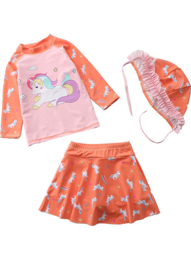 NIBEMINENT 2-Piece Girl's Cute Swimwear Set with Cap 90cm