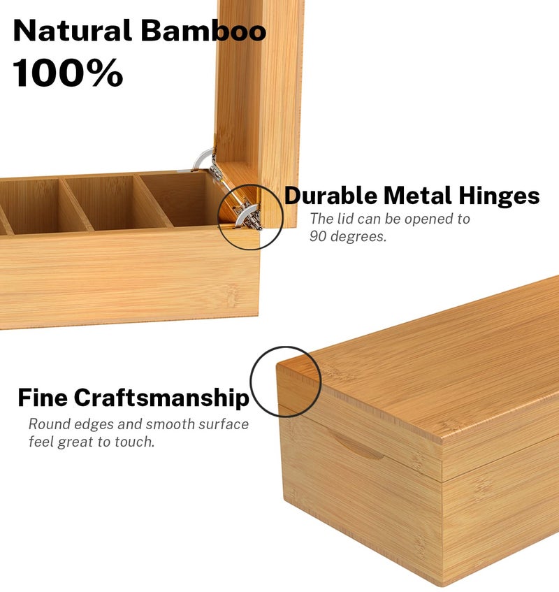 Neando Bamboo Business Card Organizer for 2x3.5 Cards â€“ 600-Card Capacity Wooden Holder with Lid, 4 Compartments, Includes 20 Thick Index Cards â€“ Natural Mini Card Filing Box - Image 2