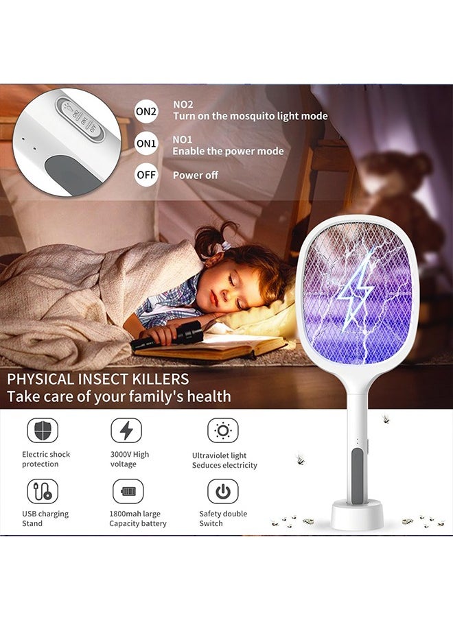 Yoawllty Bug Zapper, Mosquito Swatter, Fly Swatter, Mosquito Killer, 2 in 1 Dual Modes 3000V Electric Bug Zapper with USB Rechargeable Base and 3 Layer Safety Mesh  - Image 4