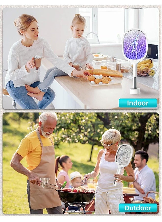 Bug Zapper, Mosquito Swatter, Fly Swatter, Mosquito Killer, 2 in 1 Dual Modes 3000V Electric Bug Zapper with USB Rechargeable Base and 3 Layer Safety Mesh