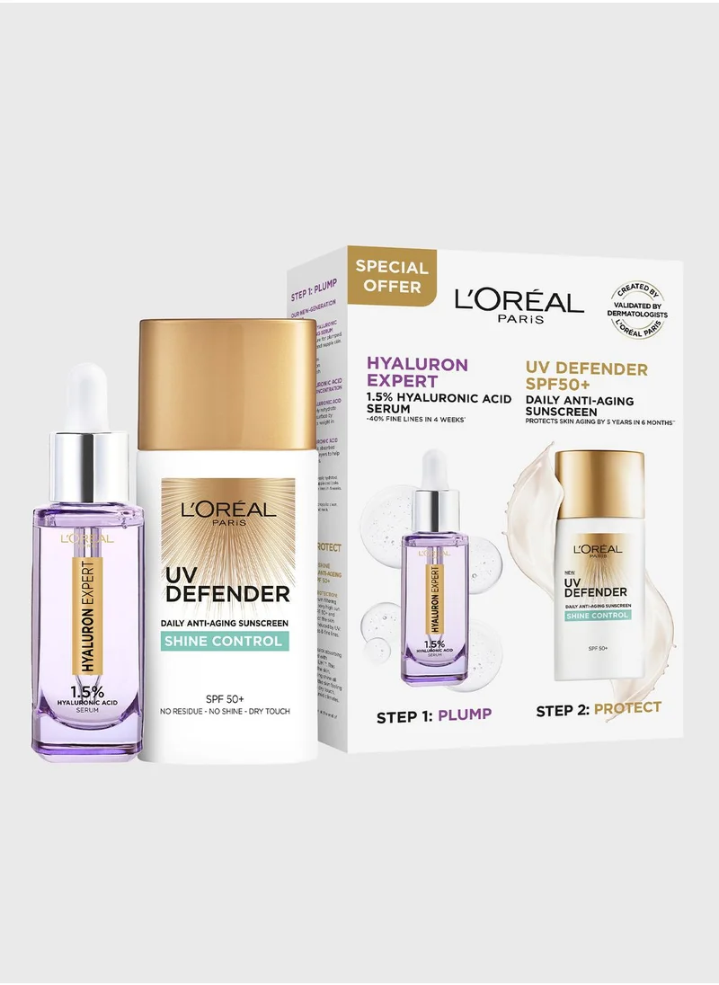 L'OREAL PARIS Oap Hyaluron Serum  + Uv Shine Control Set, Savings 33%