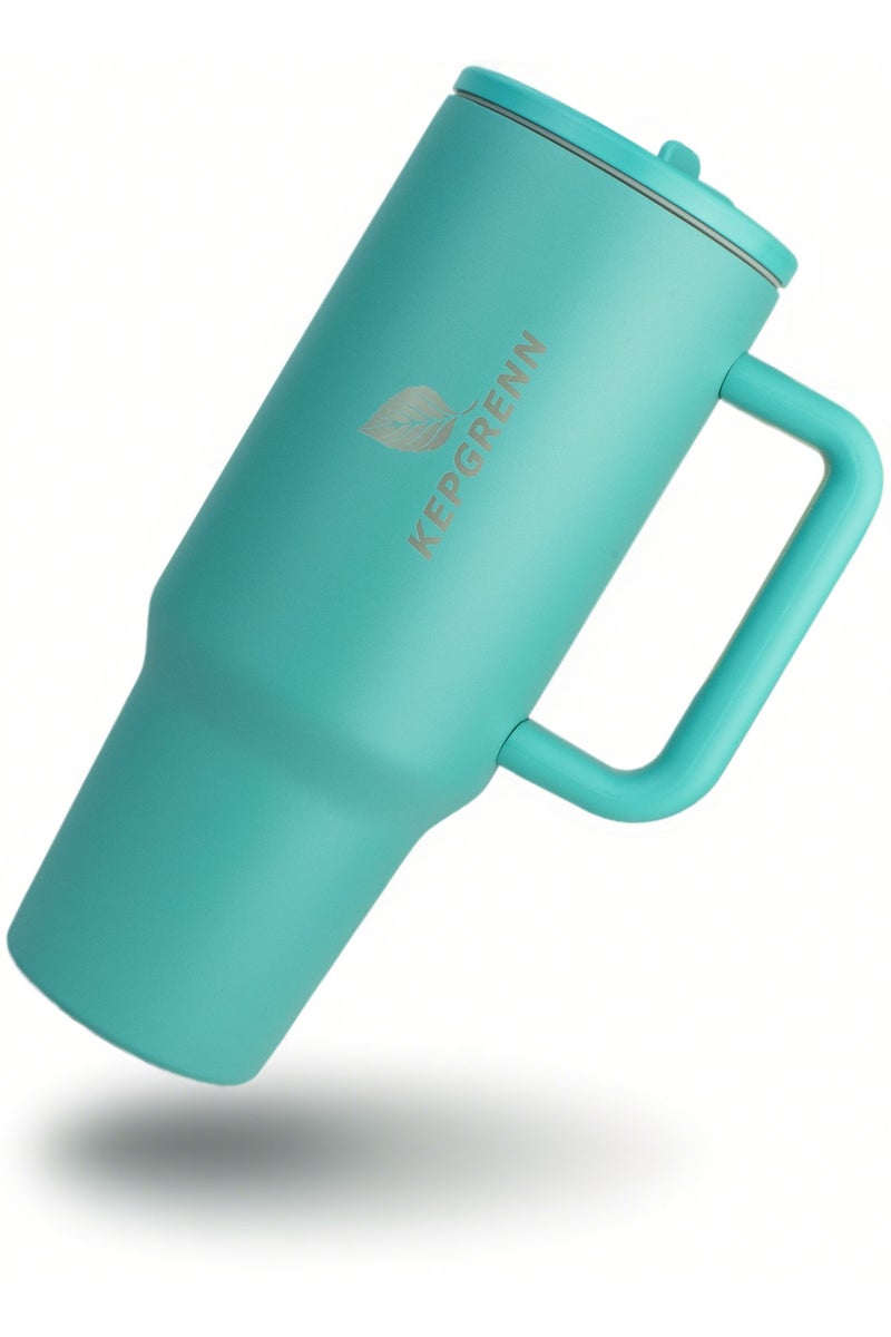 1.2L Vacuum Insulated Stainless Steel Tumbler – Large Thermal Travel Mug with Leak-Proof Lid, Foldable Straw, Non-Slip Handle, Hot & Cold Drink Cup for Coffee, Tea, Water (Lake Blue) - Image 1