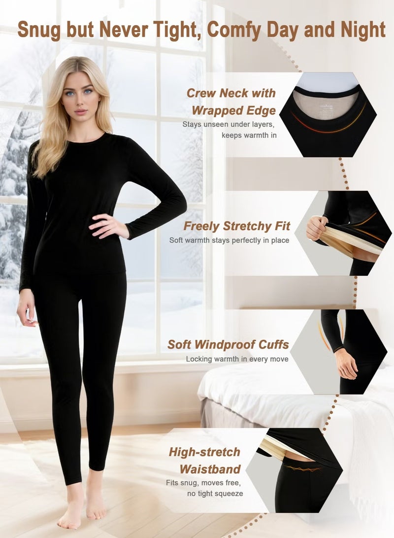 يا إلهي طقم ملابس داخلية حرارية للنساء ، بيجامة بطبقة أساسية مبطنة بالصوف للطقس البارد ، ملابس طويلة دافئة للشتاء مع علوي وأسفل ، ملابس حرارية فتل للرطوبة للتزلج/المشي لمسافات طويلة/التخييم - Image 3