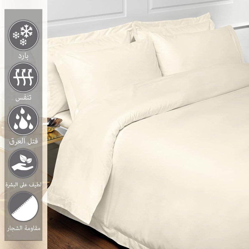 PIZUNA Balanced structure 100% Cotton Double Duvet Cover Size 200x200 cm New Ivory, 400 Thread Count Long Staple Cotton Sateen Weave Duvet Cover Set with 2 Pillowcases (New Ivory Bedding Duvet Cover Sets) Various fittings - Image 2
