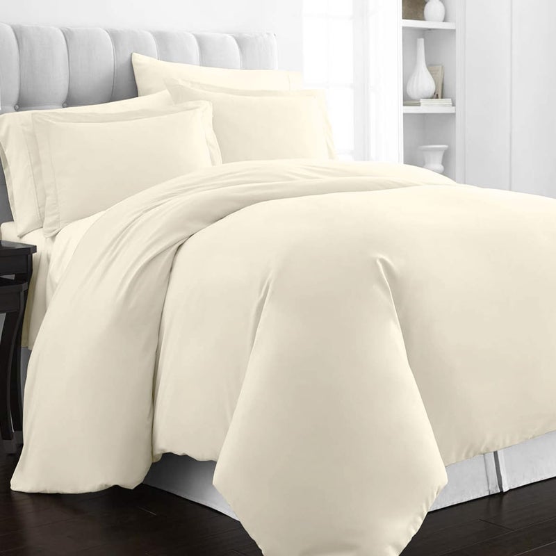 PIZUNA Balanced structure 100% Cotton Double Duvet Cover Size 200x200 cm New Ivory, 400 Thread Count Long Staple Cotton Sateen Weave Duvet Cover Set with 2 Pillowcases (New Ivory Bedding Duvet Cover Sets) Various fittings - Image 1
