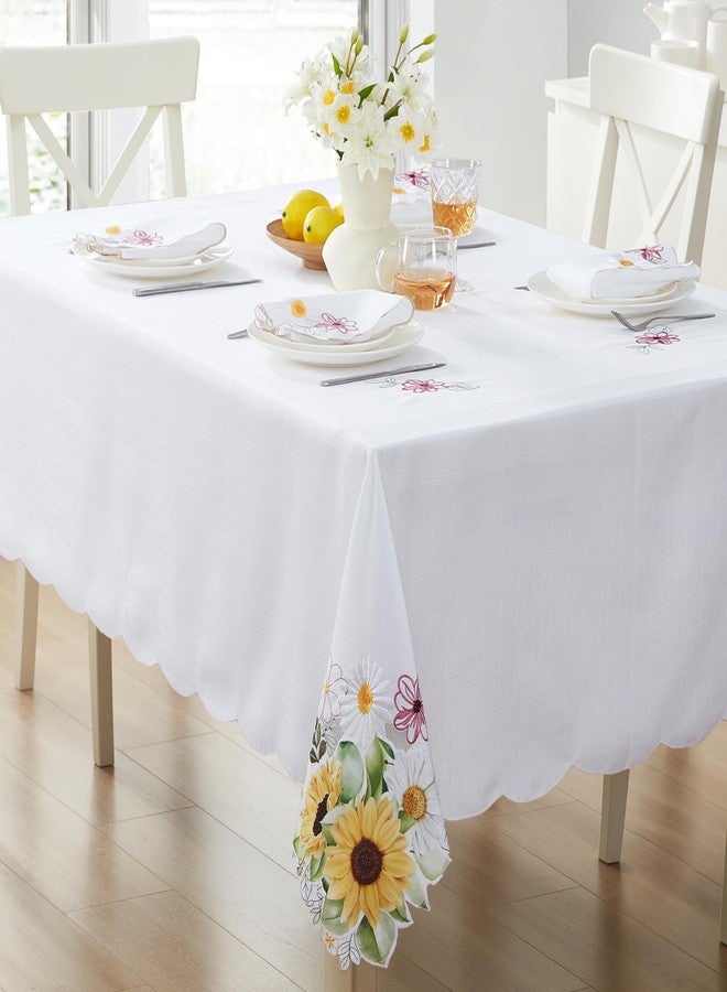 Newbridge Yellow Sunflowers and Daisies Rectangle Embroidered Tablecloth, 52 x 70 Inch, Cutwork Wrinkle Free, Stain Resistant Fabric Table Cover for Indoor Outdoor Dining and Parties - Image 1