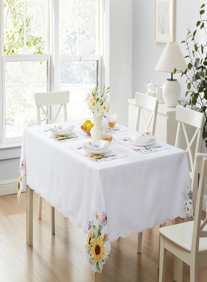 Newbridge Yellow Sunflowers and Daisies Rectangle Embroidered Tablecloth, 52 x 70 Inch, Cutwork Wrinkle Free, Stain Resistant Fabric Table Cover for Indoor Outdoor Dining and Parties - Image 2