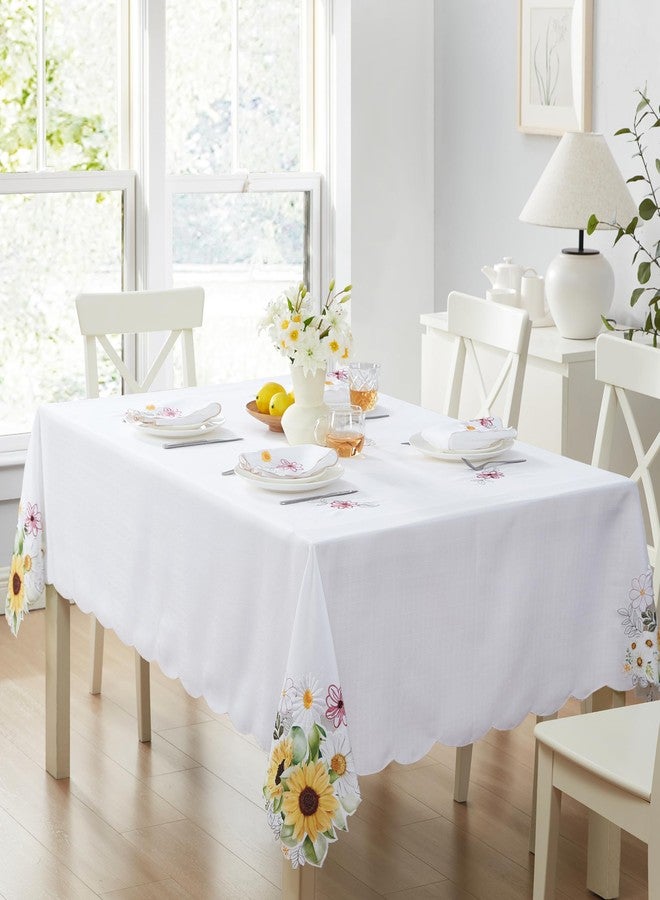 Newbridge Yellow Sunflowers and Daisies Rectangle Embroidered Tablecloth, 52 x 70 Inch, Cutwork Wrinkle Free, Stain Resistant Fabric Table Cover for Indoor Outdoor Dining and Parties - Image 3