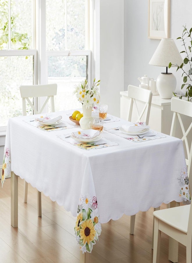 Newbridge Yellow Sunflowers and Daisies Rectangle Embroidered Tablecloth, 52 x 70 Inch, Cutwork Wrinkle Free, Stain Resistant Fabric Table Cover for Indoor Outdoor Dining and Parties - Image 4