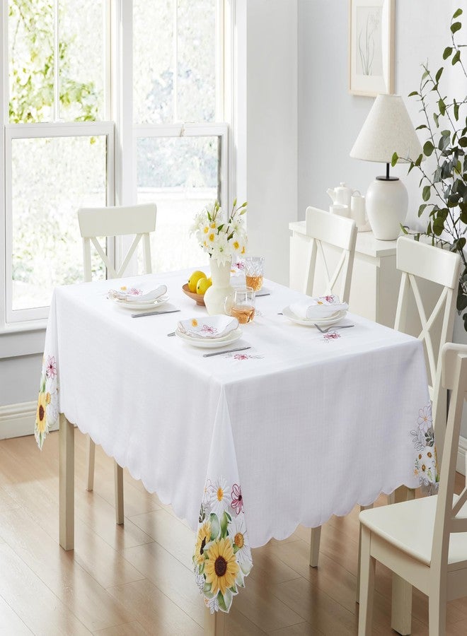 Newbridge Yellow Sunflowers and Daisies Rectangle Embroidered Tablecloth, 52 x 70 Inch, Cutwork Wrinkle Free, Stain Resistant Fabric Table Cover for Indoor Outdoor Dining and Parties - Image 5