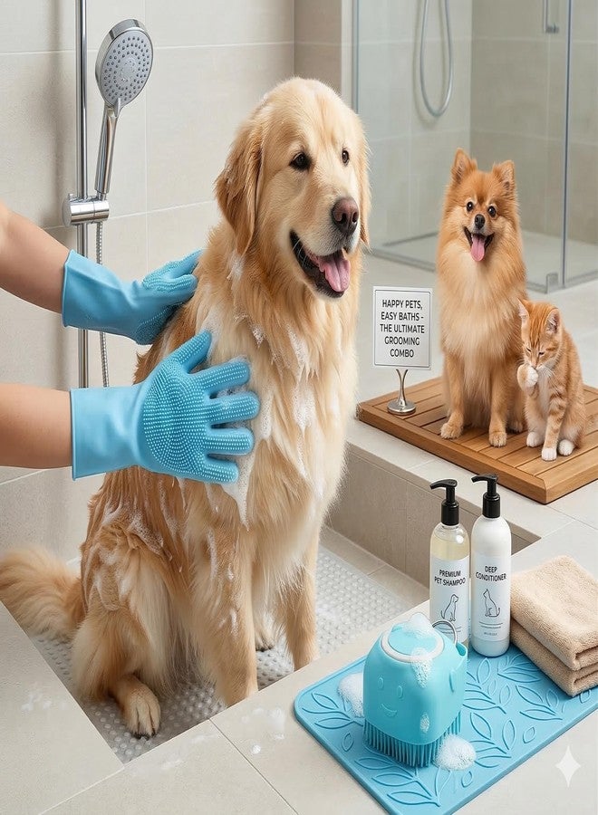 Flipzy Pet Dog Bath Brush Combo with Silicone Gloves | Soft Shampoo Dispenser & Fur Grooming Cleaning Tool - Image 3