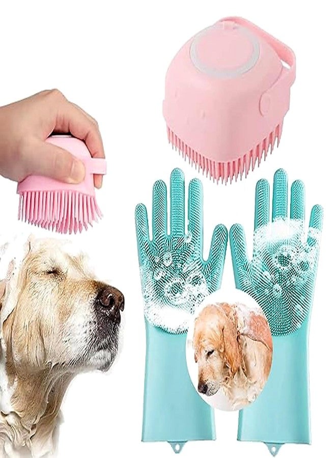 Flipzy Pet Dog Bath Brush Combo with Silicone Gloves | Soft Shampoo Dispenser & Fur Grooming Cleaning Tool - Image 1