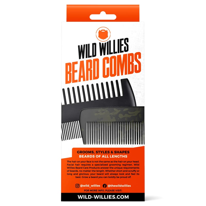 Wild Willies Wood & Composite Beard Combs With Travel Pouch - Dual Action Fine & Coarse Bristles - Premium Grooming Tool for Styling Hair or Beard, All Hair Types - Image 1