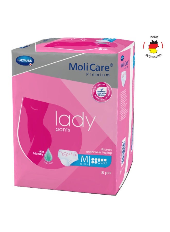 مولي كير موليكير  بريميوم  لايدي بانتس,,سراويل للنساء لسلَس البول  الخفيف,سراويل صحية للبالغين لسلس البول, متوسط, 7 قطرات,  8 قطع / حزمة - Image 1