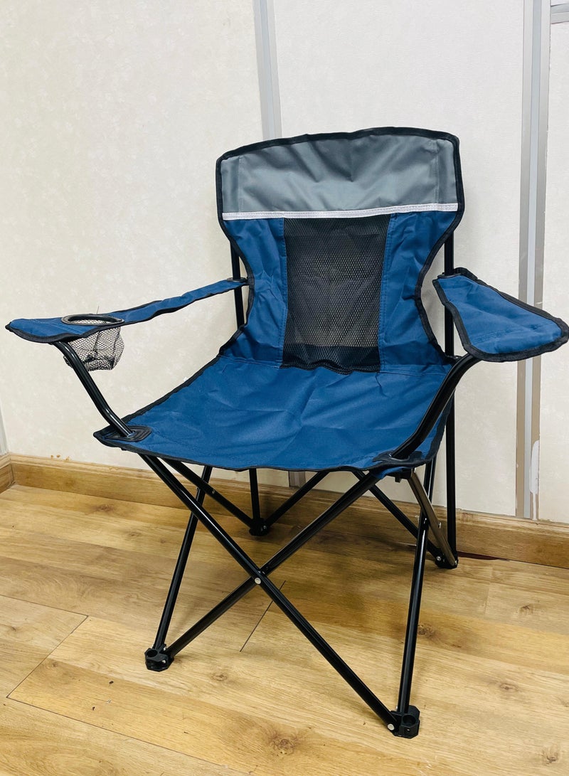 Raxoom Heavy-Duty Foldable Camping Chair with Cup Holder – Strong Steel Frame, PE Anti-Slip Feet, Breathable Mesh Back, 600D Oxford Fabric – Ideal for Outdoor, Beach, Fishing & Garden Use (Darkblue) - Image 2