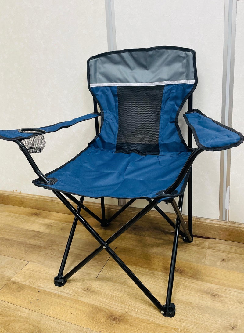 Raxoom Heavy-Duty Foldable Camping Chair with Cup Holder – Strong Steel Frame, PE Anti-Slip Feet, Breathable Mesh Back, 600D Oxford Fabric – Ideal for Outdoor, Beach, Fishing & Garden Use (Darkblue) - Image 3