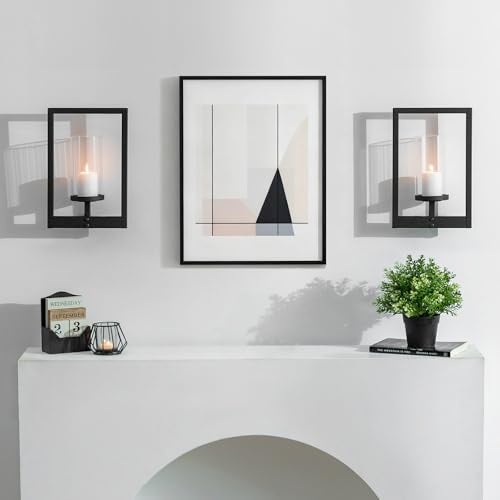 Walasis Black Candle Sconces Wall Decor: Set of 2 Metal Morden Style Frame Wall Candle Holder with Hurricane - Wall Mounted Minimalism Decorations for Living Room Hallway - Image 5