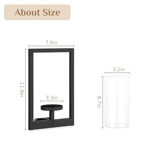 Walasis Black Candle Sconces Wall Decor: Set of 2 Metal Morden Style Frame Wall Candle Holder with Hurricane - Wall Mounted Minimalism Decorations for Living Room Hallway - Image 3