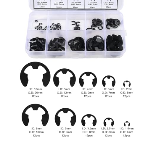 AEDIKO 120pcs E-Clip Circlip External Retaining Clips Assortment Set Hardened Steel Circlip Kit Anti Walk Washers 1.5/2 /3/4/5/6/7/8/9/10mm - Image 2