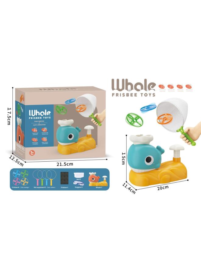 Children's Outdoor Pedal Catapult Whale Frisbee Launcher Full Set Children's Toys Educational Activity Toys-Color:[Blue Whale] With 8 UFO +2 Fishing Net +1 Goggles - Image 1