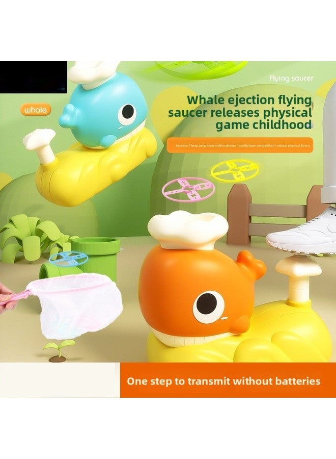 Children's Outdoor Pedal Catapult Whale Frisbee Launcher Full Set Children's Toys Educational Activity Toys-Color:[Blue Whale] With 8 UFO +2 Fishing Net +1 Goggles - Image 3