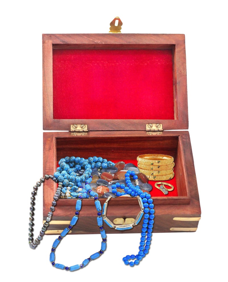 Woodiva Handmade Sheesham Wooden & Brass Inlay Work Jewelry Box – Hand Carved Decorative Storage & Antique Gift Box for Jewelry, Rings, Earrings, Keepsakes (6x4 Inches, Brown) - Image 4