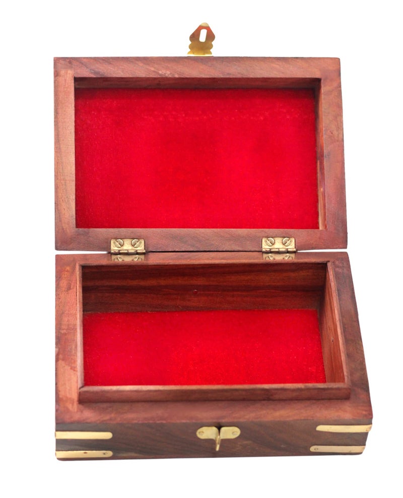 Woodiva Handmade Sheesham Wooden & Brass Inlay Work Jewelry Box – Hand Carved Decorative Storage & Antique Gift Box for Jewelry, Rings, Earrings, Keepsakes (6x4 Inches, Brown) - Image 3